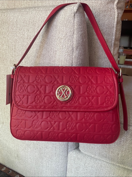 Christian Lacroix Handbags - CXL Christian Lacroix Embossed Red Shoulder Bag with Gold Accents Logo